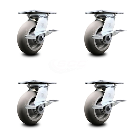 Service Caster 6 Inch Heavy Duty Thermoplastic Caster Set with Ball Bearings and Brakes SCC SCC-35S620-TPRBD-SLB-4